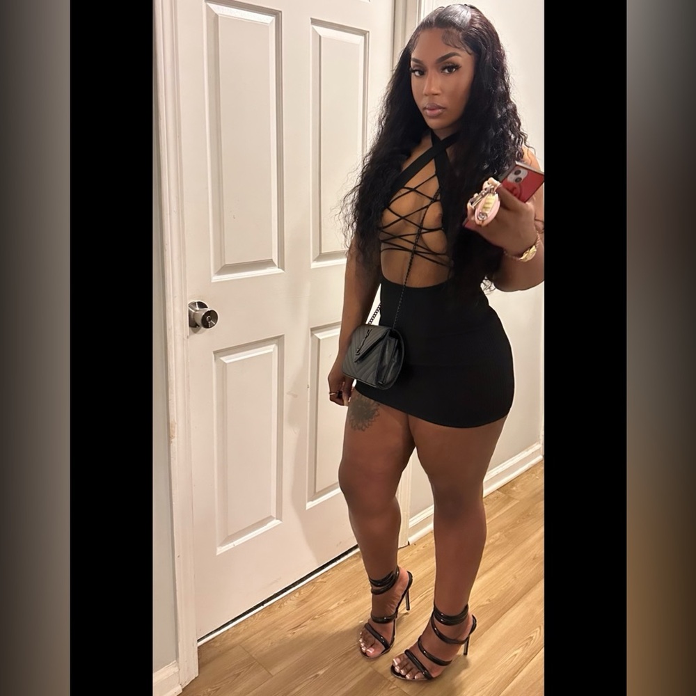 Black knit halter dress